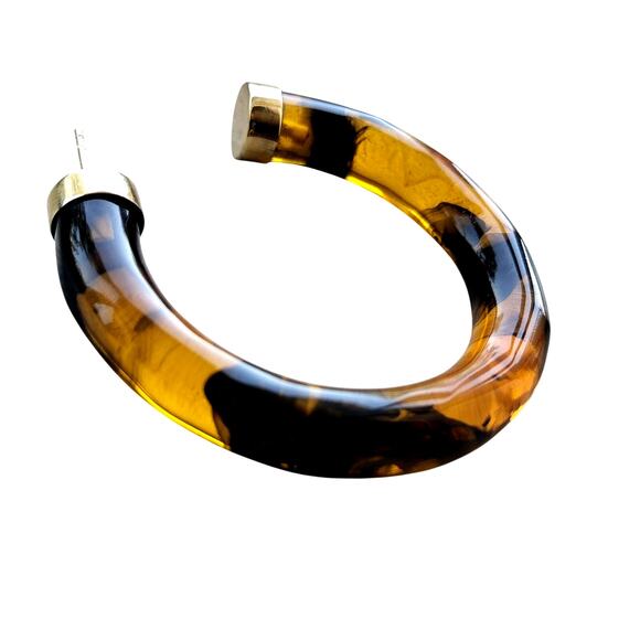 Vermeil Gold-Plated Sterling Base Tortoiseshell Resin Hoop Earrings 2" - Picture 6 of 9